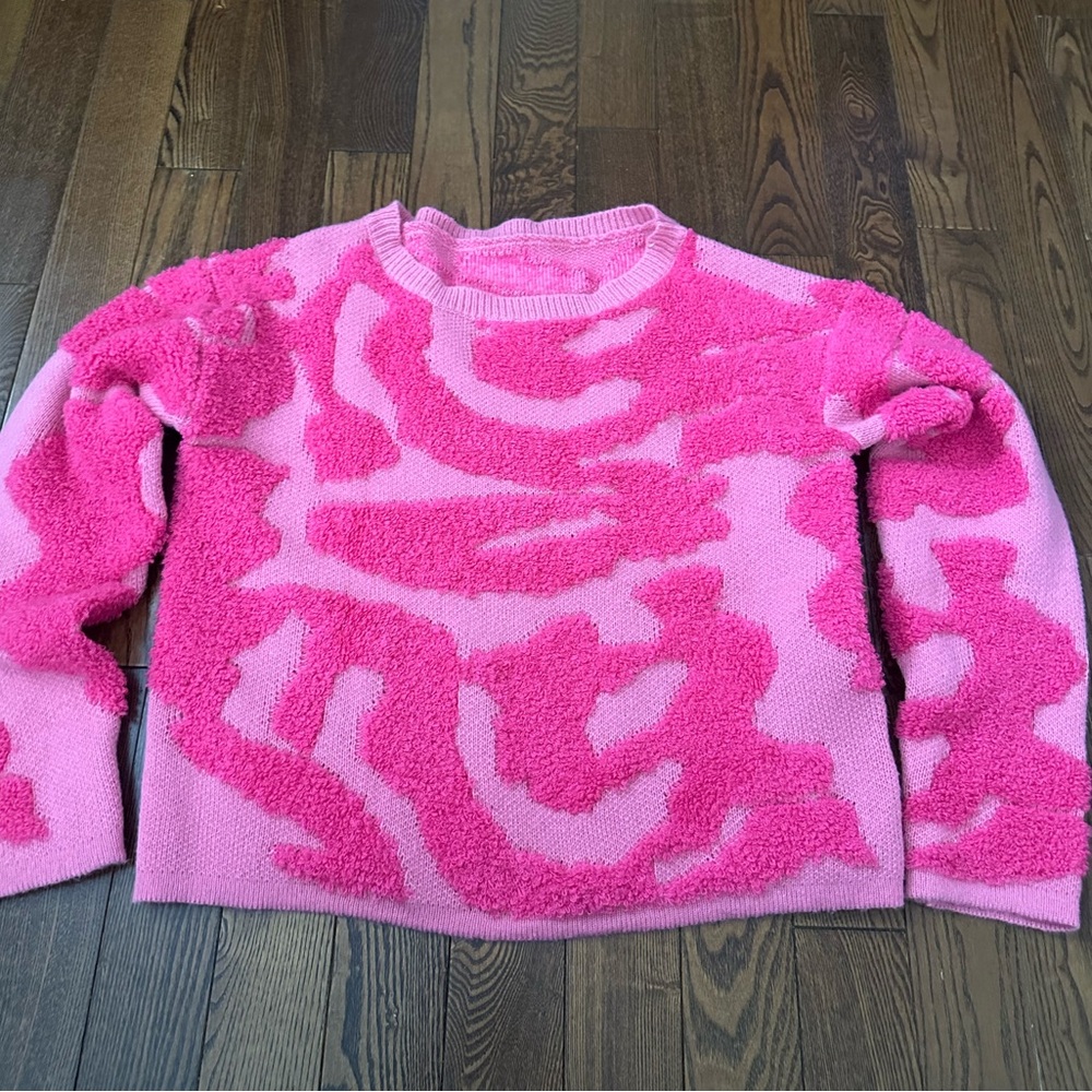 Women's Hot Pink Textured Crewneck Sweater - Picture 3 of 6